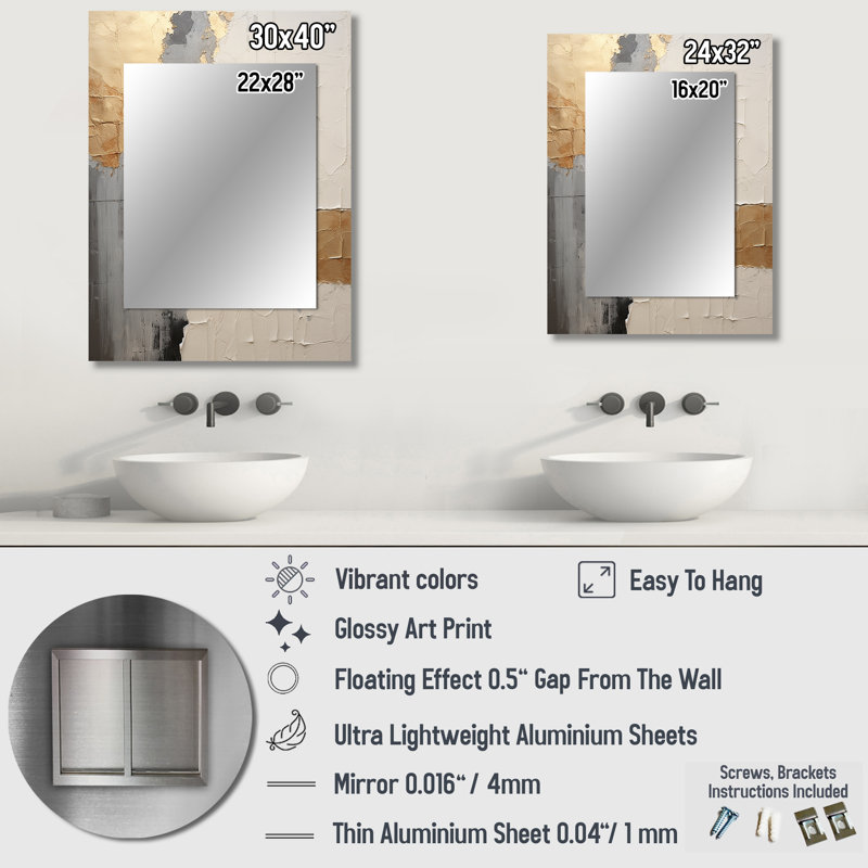 Gold And Beige Paint Fusion - Abstract Painting Unique Wall Mirror, Modern Mirror, Printed Metal Art, 40" x 30"
