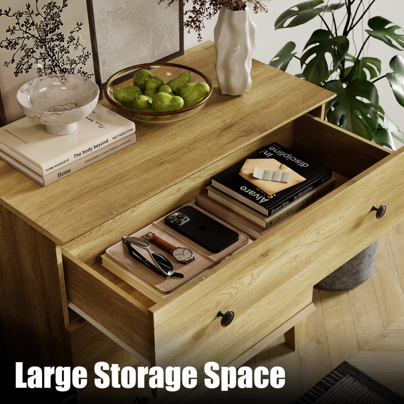 Dresser With 9 Drawers, Modern Chest Of Drawers W/Solid Wood Legs Dressers Buffet Storage Cabinet For Living Room, Baby Room, Nursery,Oak