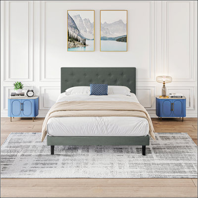 Base de lit tapissier grand format avec tête de lit en lin capitonné moderne