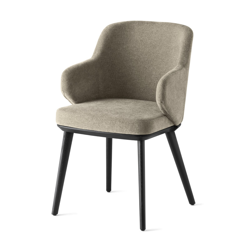 Foyer Upholstered Armchair with Wooden Base, Anouk Taupe, Matt Black