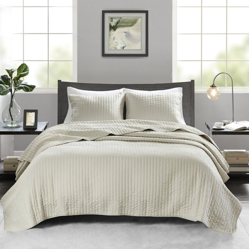 Courtepointe 2 pièces pour lit simple / simple TG - crème, microfibre avec rembourrage en coton, literie réversible, non-irritante, lavable à la machine pour les lits en microfibre crème, rembourrée, antiallergique