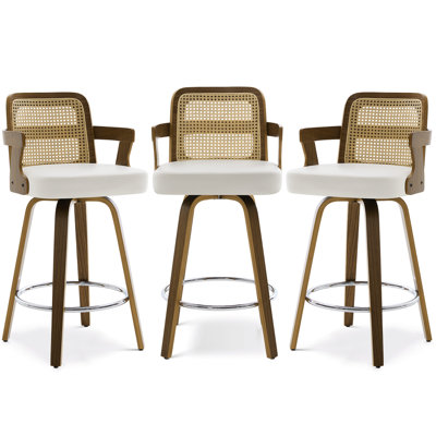 26.77" Upholstered Cane Back Counter & Bar Stool With Armrest