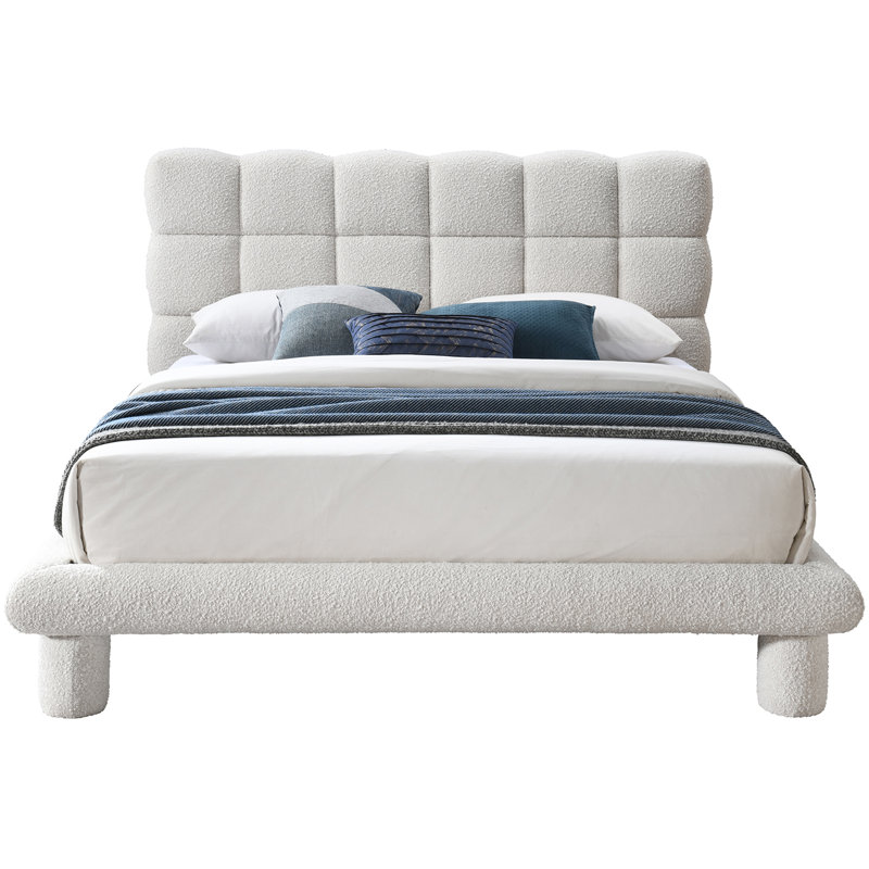 Deco Tufted Panel Bed, Full / Double, Cream Boucle Fabric