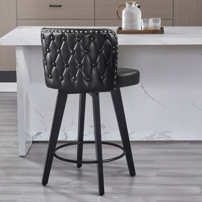Tabouret de bar pivotant, siège en cuir d'unité centrale 27,5 po avec dossier capitonné, pieds en bois massif, tabouret de bar à hauteur de comptoir, tabouret de bar pivotant, siège en cuir d'unité centrale 27,5 po avec dossier capitonné, pieds en bois massif, chaises de bar