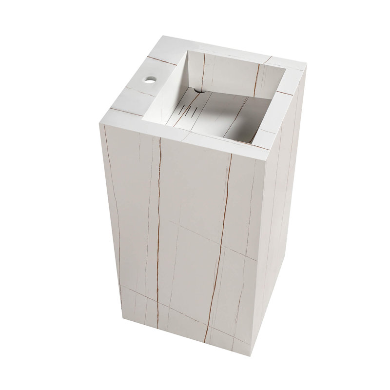 Fine Fixtures Stone Square Pedestal Bathroom Sink, White