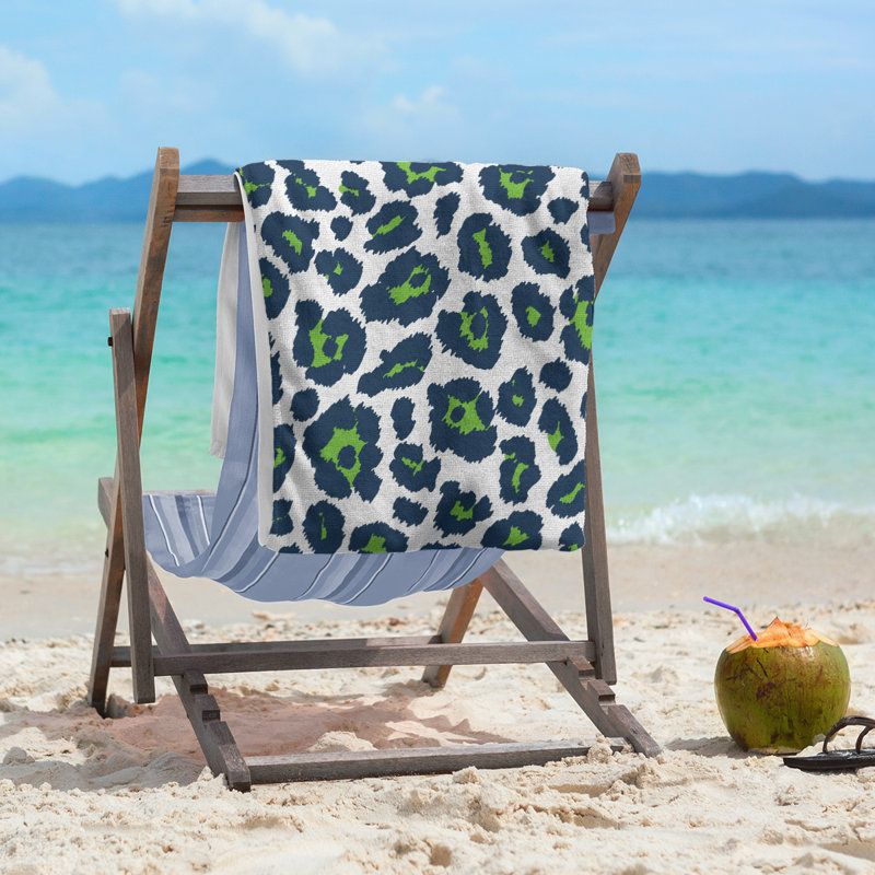 Serviette de plage Holderness, Microfibre, Blanc / vert / bleu marine