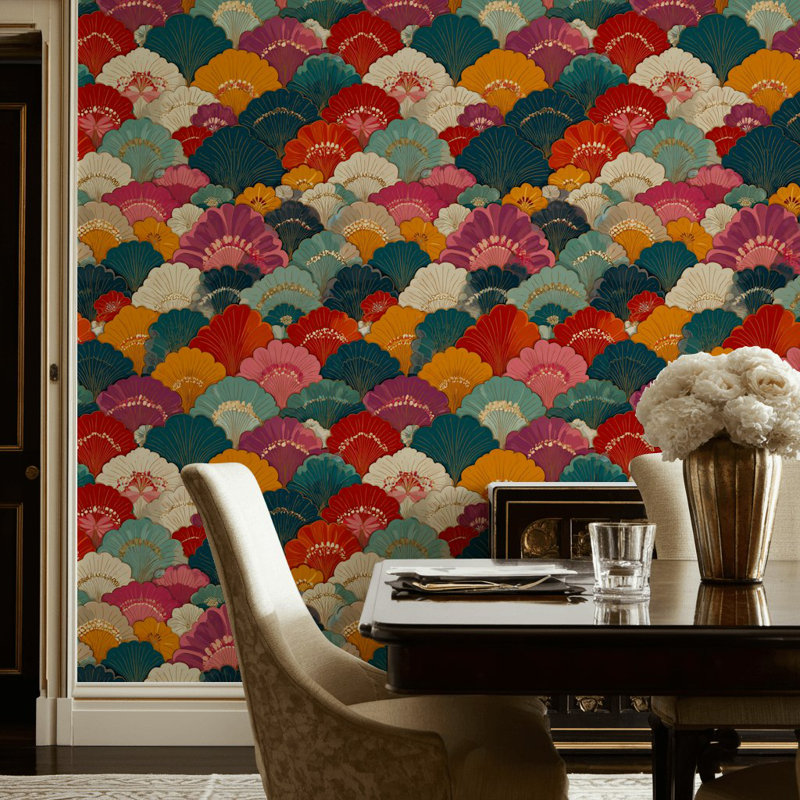 Papier peint éclectique floral Art Deco