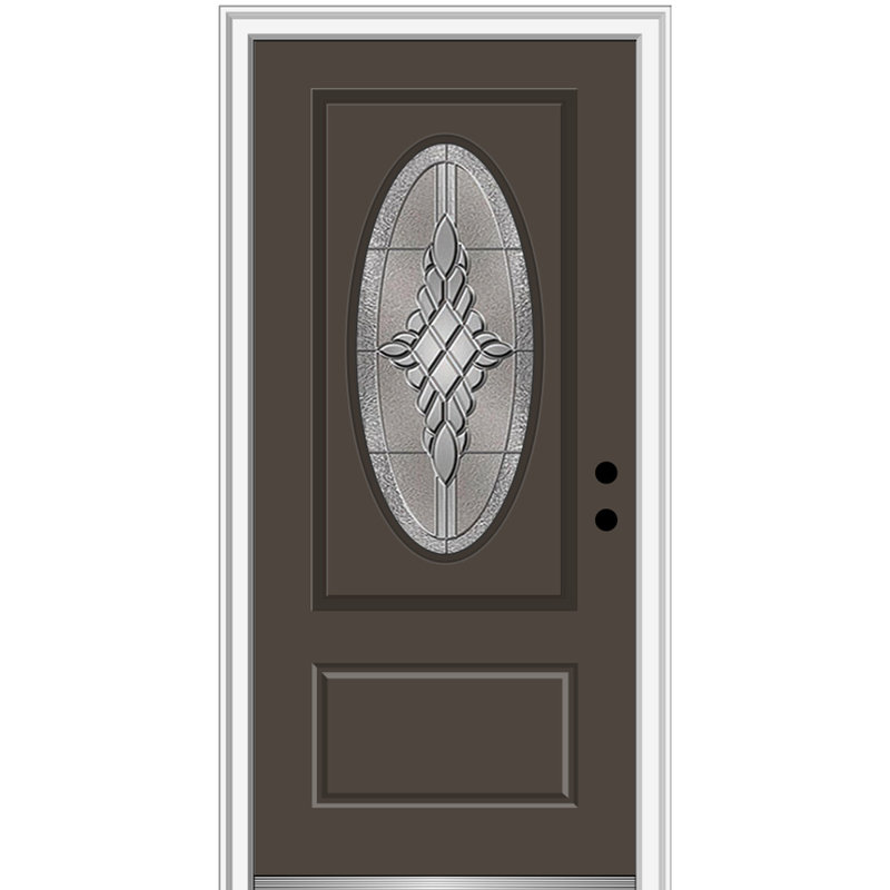 Petite porte d'entrée pré-suspendue ovale en fibre de verre 1 panneau Grace, Brun, Ouverture vers la gauche