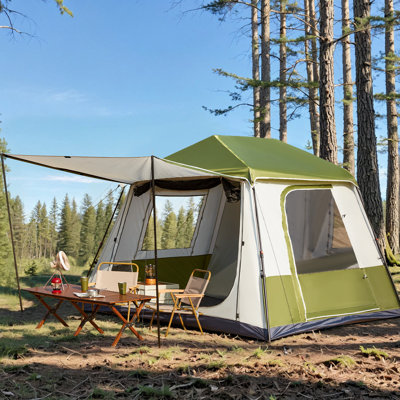 Instant Cabin Tent, 4-6 Person Pop-Up Camping Tent, 60S Easy Setup, Glamping With Rainfly , Waterproof, Green