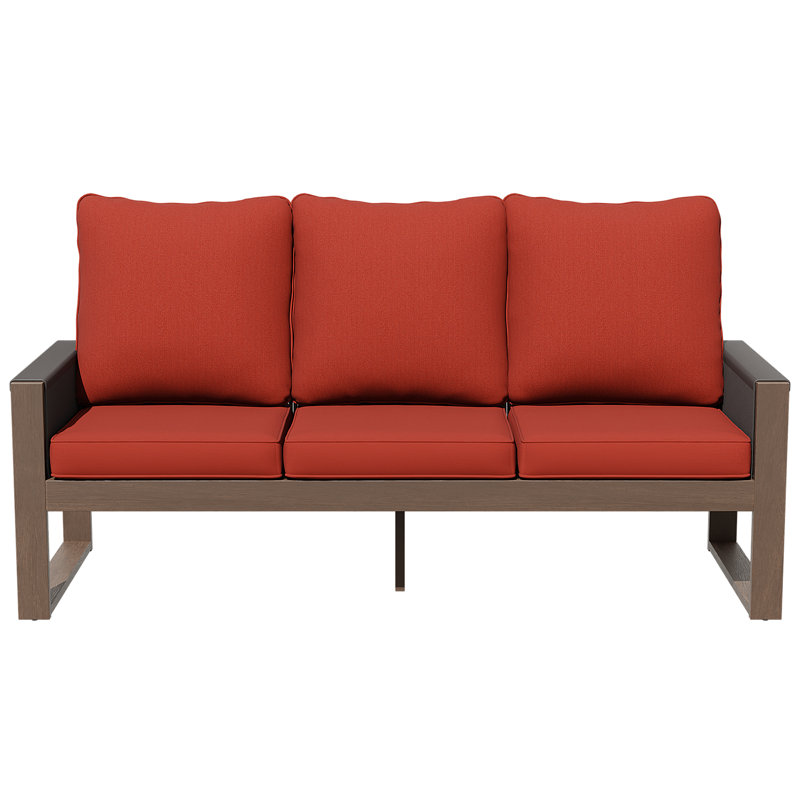 3-Seat Patio Wooden Sofa With Cushions, Red