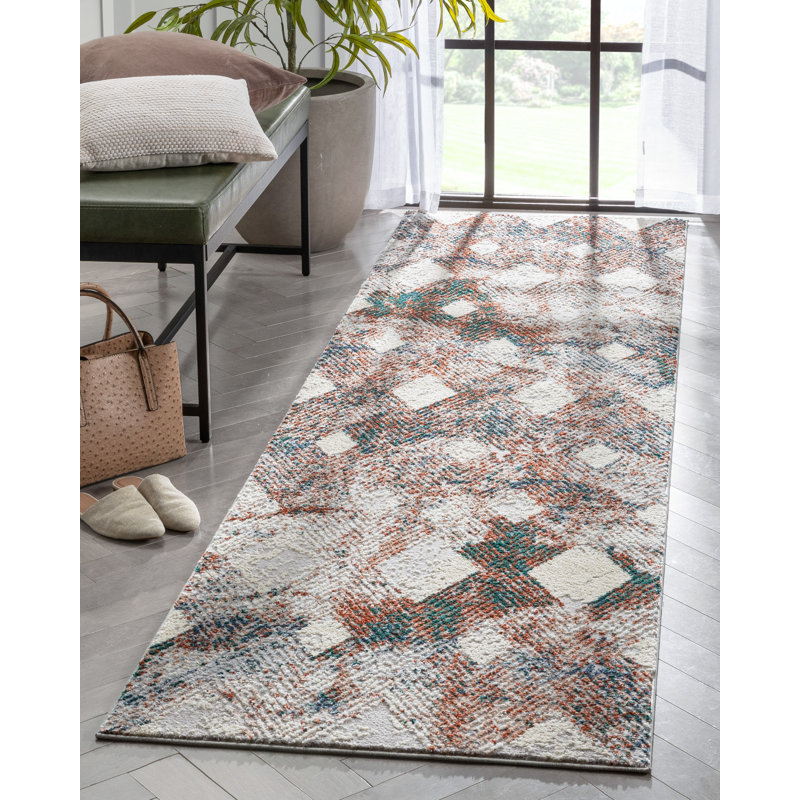 Leona Geometric Synthetic Area Rug, Runner 80 x 300cm