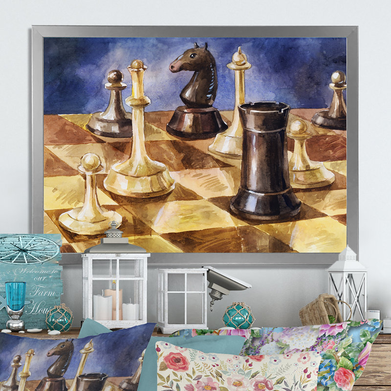 Jeu d'échecs - reproduction de cadre photo sur toile, H 16 po x l 32 po x P 1 po, Cadre photo argenté