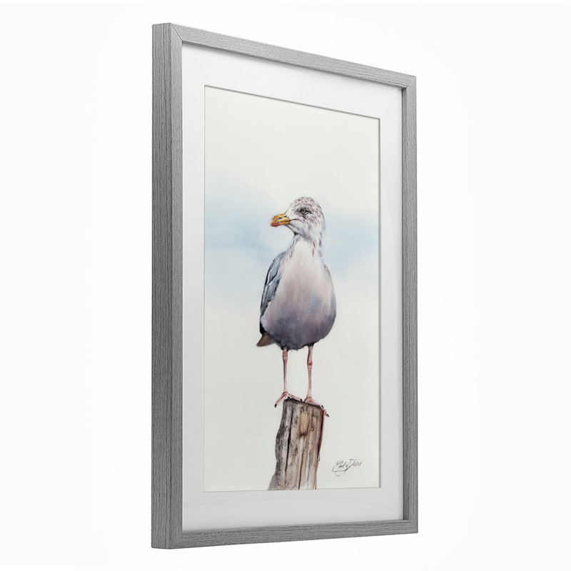 «Seaside Seagull Perch», reproduction encadrée sous verre, conception de Cady, Cadre de ferme gris, H 20 po x l 14 po