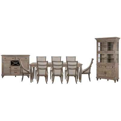 Extendable Rectangular Dining Table With 8 Arm Chairs Server And Dining Cabinet