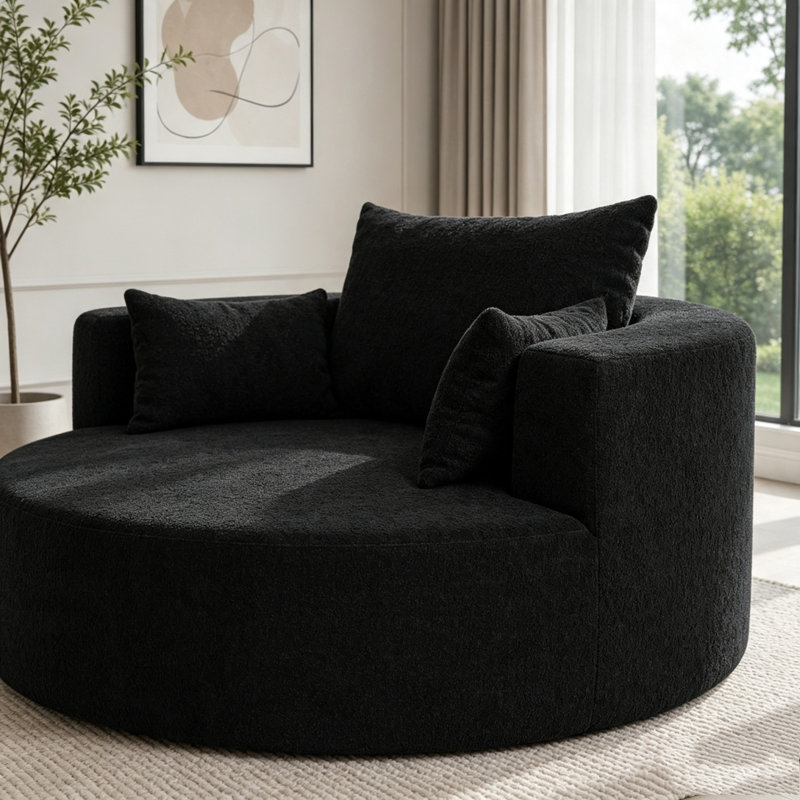 Fauteuil d'appoint pivotant à 360 ° avec 3 coussins amovibles, Noir