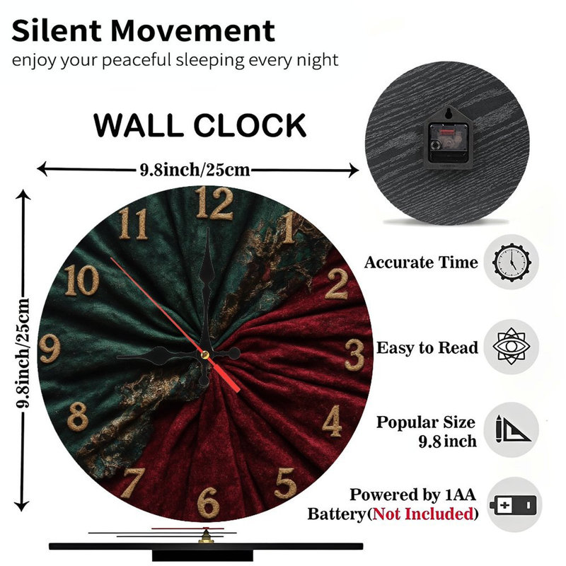 Horloge en tissu avec chiffres dorés