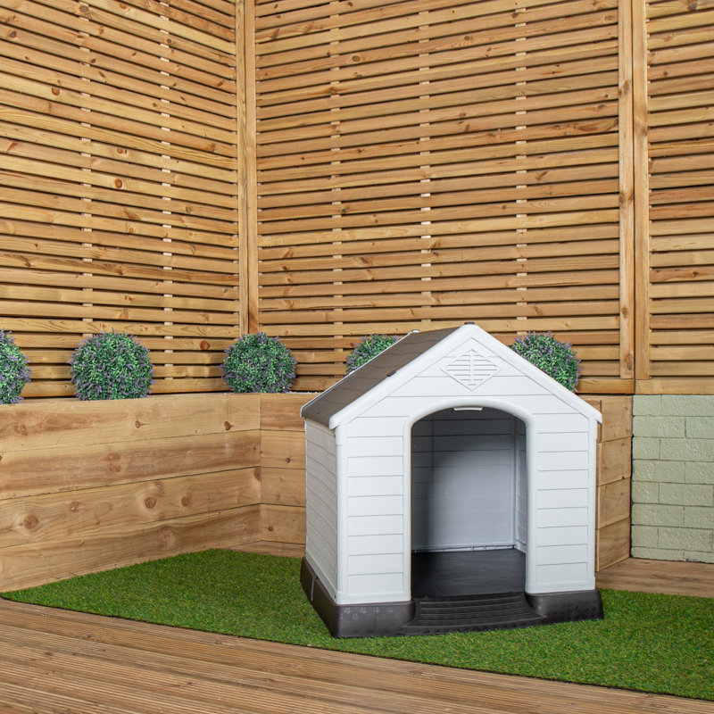 Small Outdoor Plastic Dog House With Raised Bed, 82" H x 76" W x 76" D