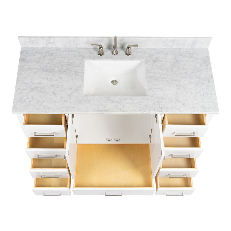 Flynt Single Bathroom Vanity Set, White/Brushed Nickel, Rectangular, 55" W