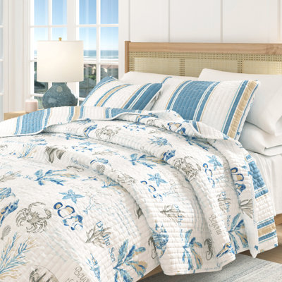 Ensemble de courtepointe réversible bleu / taupe
