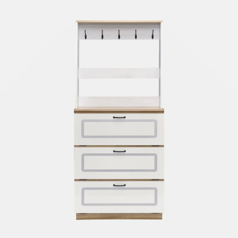 Armoire à chaussures en chêne clair et blanc avec tiroir rabattable