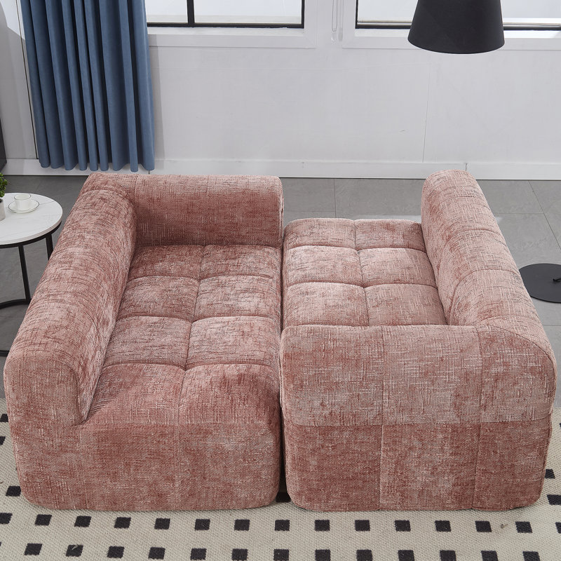 Canapé-lit en chenille confortable et confortable pour la détente et le style dans n'importe quelle pièce, Rose