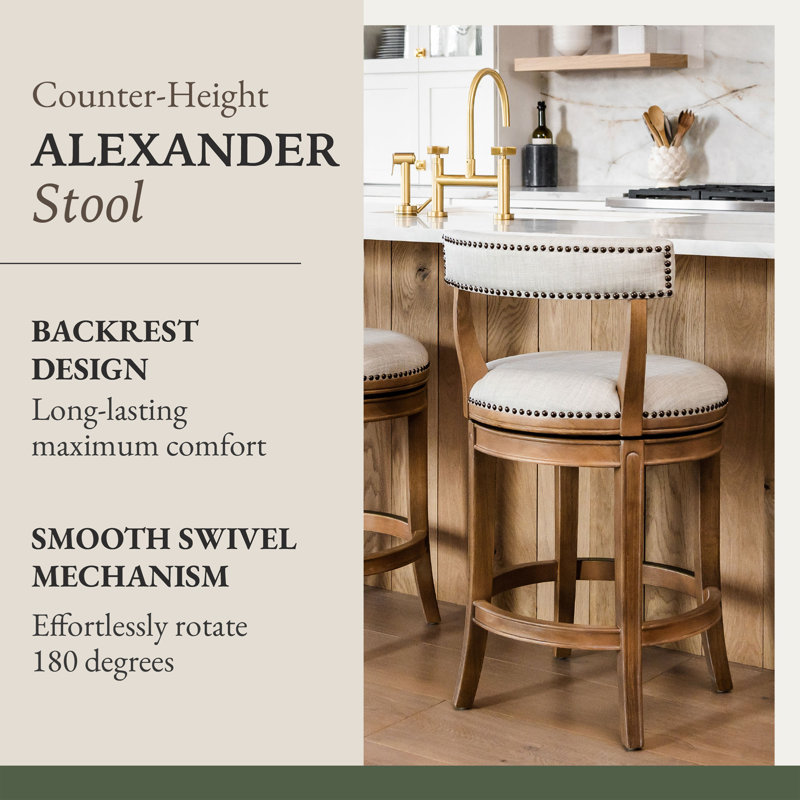 Weathered Oak Swivel Counter Stool with Sand Upholstery