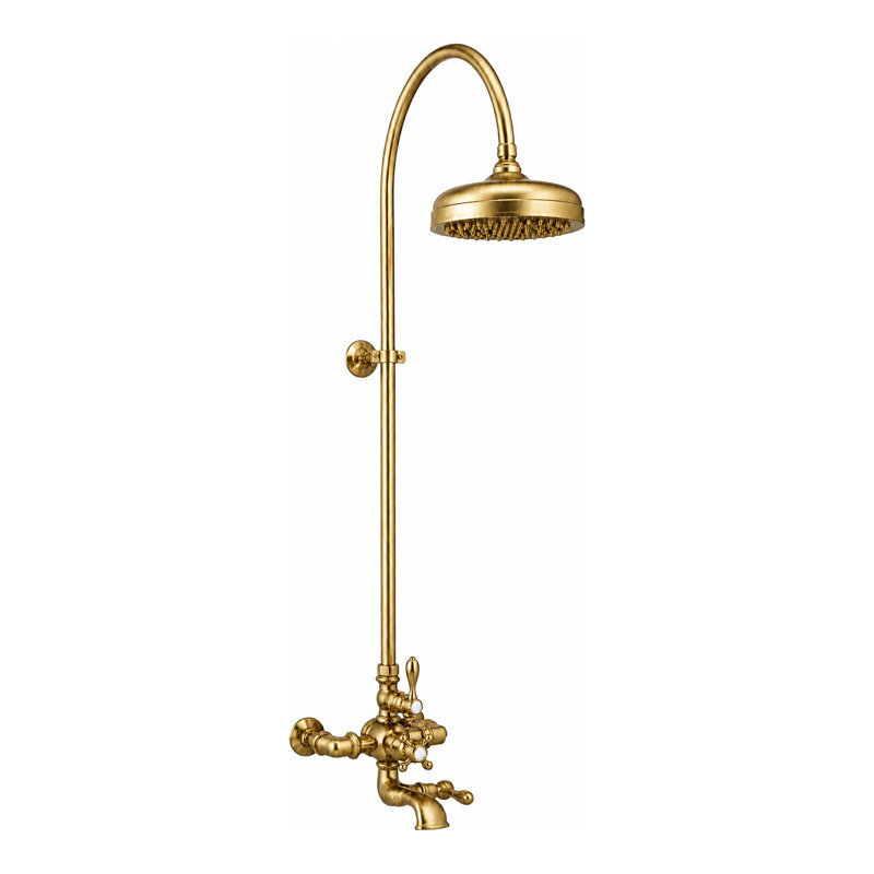 Système de douche thermostatique avec bec de baignoire (P1089) par Strom Living, Unlacquered Raw Brass
