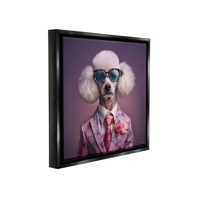 " Poodle In Sleek Suit Floater Frame " by RB, 25" H x 25" W, Jet Black Floater Frame