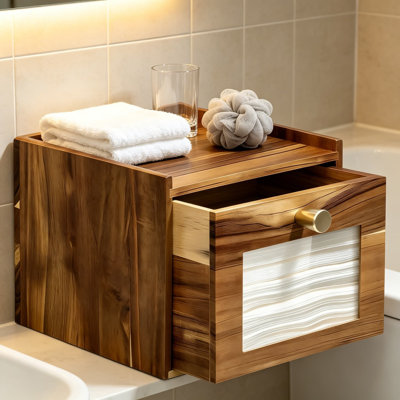 Porte-serviette jetable avec tiroir de rangement en bois d'acacia, compatible avec les serviettes de toilette jetables XL, boîte de rangement pour serviettes faciales pour organisateur de meuble-lavabo de comptoir de salle de bain et fixation murale