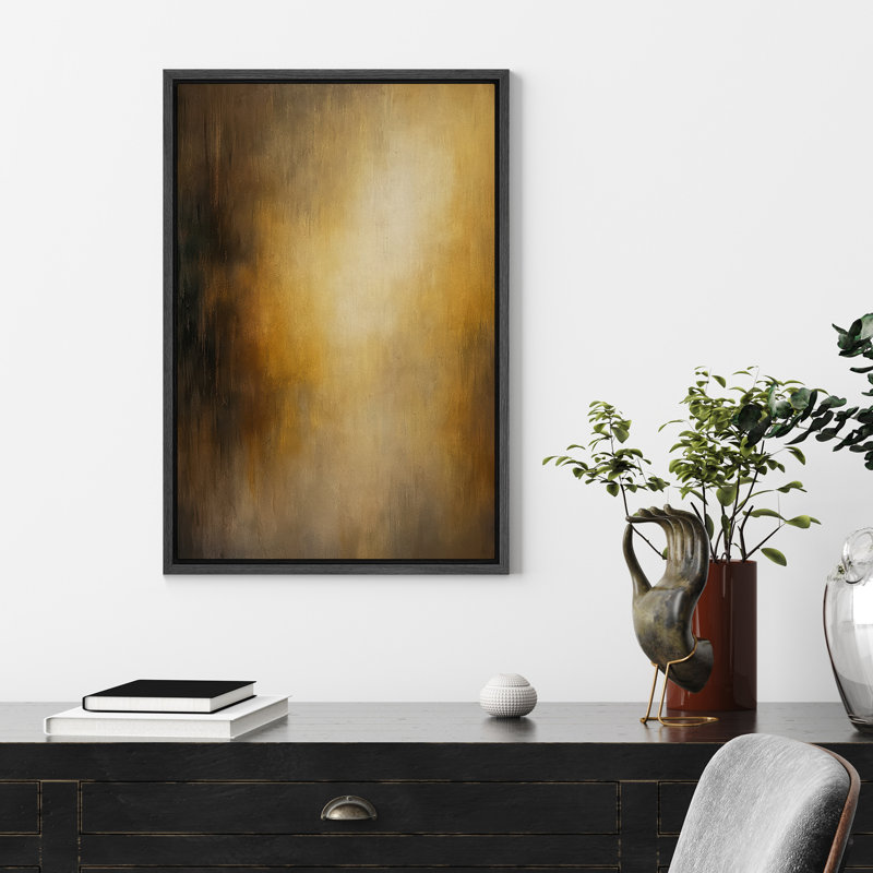 Art mural encadré, reproduction d'art abstrait brun et doré pour le salon, Noir, H 24 po x l 16 po, Cadre flottant