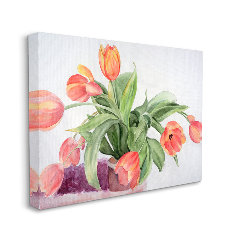 «Dancing Red Orange Tulip Flowers Over White» par Melissa Hyatt LLC - impression sur toile, H 24 po x l 30 po, Toile tendue