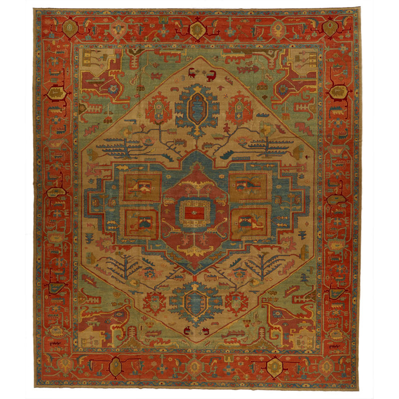 Tapis traditionnel turc blanc et rouge 13 x 15