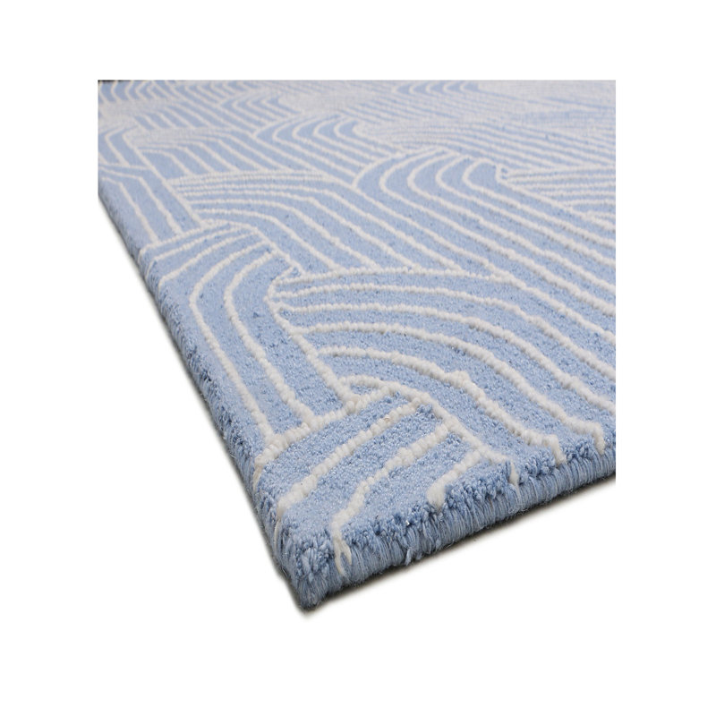 Geometric Area Rug in Denim Blue, Runner 2.6' x 12'