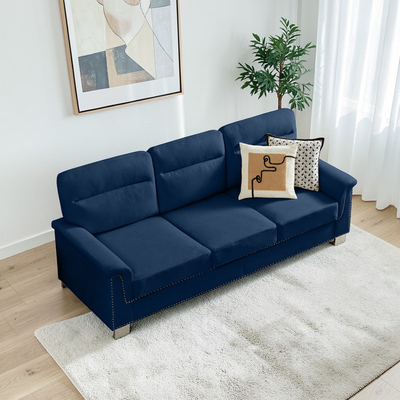 Canapé rembourré en mousse Snowfleece de 82 po Brooklington, Bleu