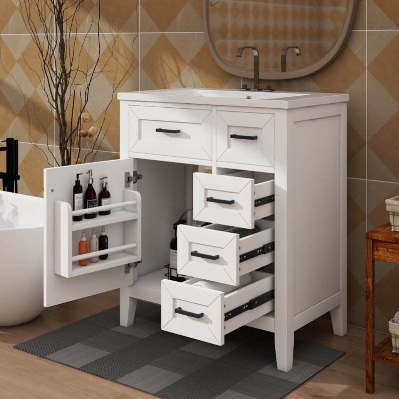 Meuble-lavabo sophistiqué de 30 pouces entièrement équipé avec lavabo, Blanc
