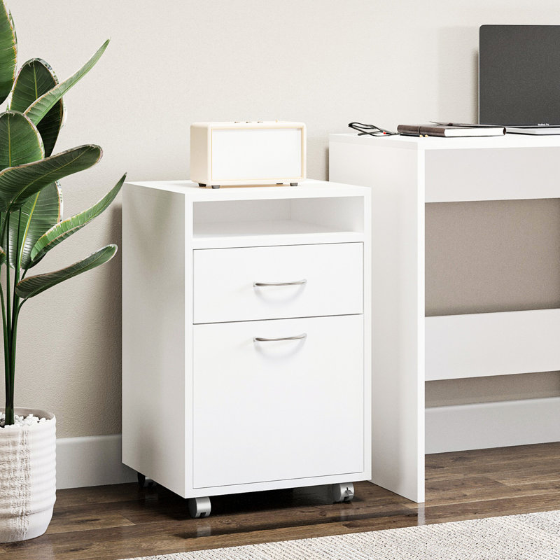 White Mobile Office Storage Cabinet With Drawer And Cabinet, Functional, Fits Under Desks Easily In White, Versatile, Desk Space