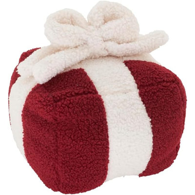 Christmas Gift Box Filled Throw Pillow, Red Plush Sherpa Decorative Holiday Accent Pillow 6" X 6"