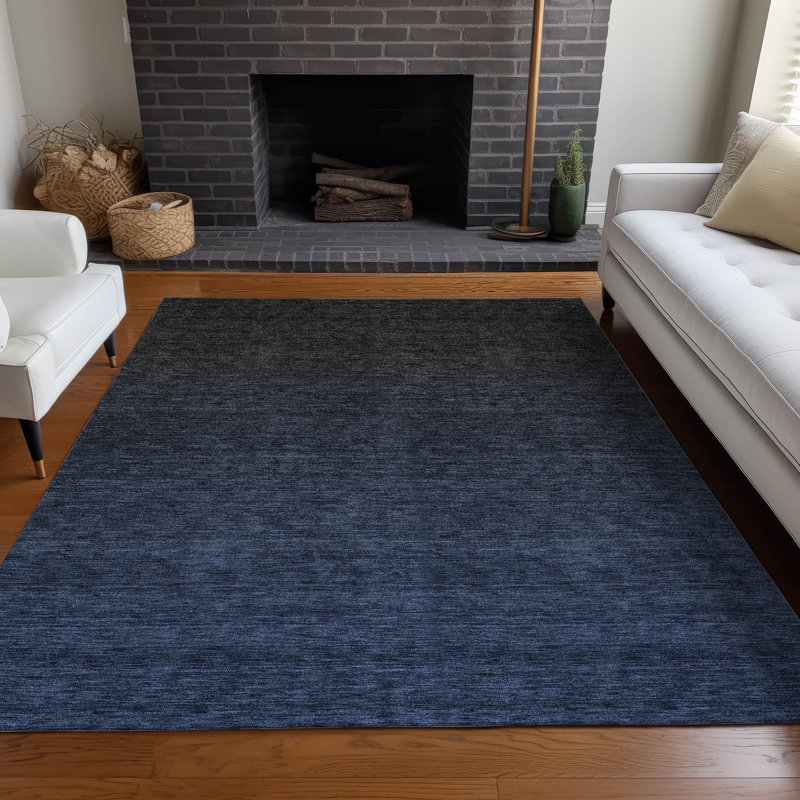 Tapis bleu marine de qualité supérieure lavable à la machine Prisco, Rectangulaire 3 pi x 5 pi