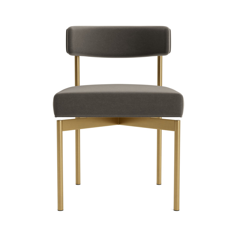 Remy Upholstered Dining Chair, Performance Velvet - Graphite, Brushed Brass
