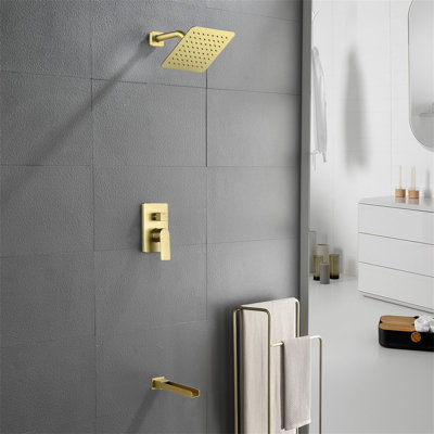 8-Inch Wall Mounted Shower System With Waterfall Tub Spout Single Handle Shower Faucet Set Modern Brass Shower Trim Kit With Rough-In Valve