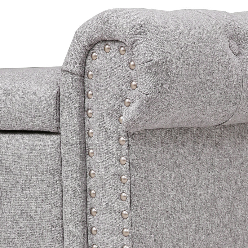 Banc de rangement rembourré Dawsey, H 20,7 po x l 62,4 po x P 20,1 po, Lin gris pâle