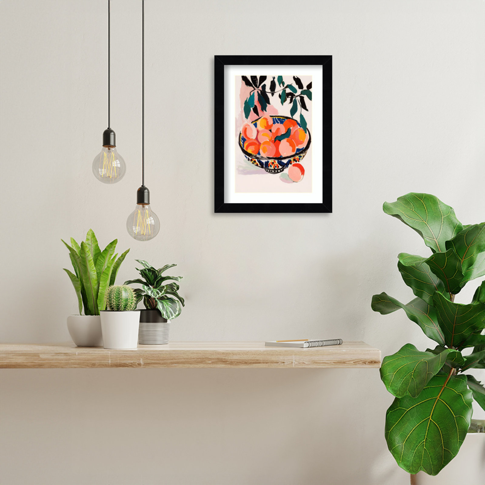 Ottilie "Fresh Peach Fruit Bowl" Print, Black Framed, 13" H x 10" W
