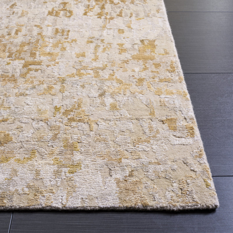 Tapis beige / gris en laine / coton noué à la main Tiffany, Rectangle 8 pi x 10 pi