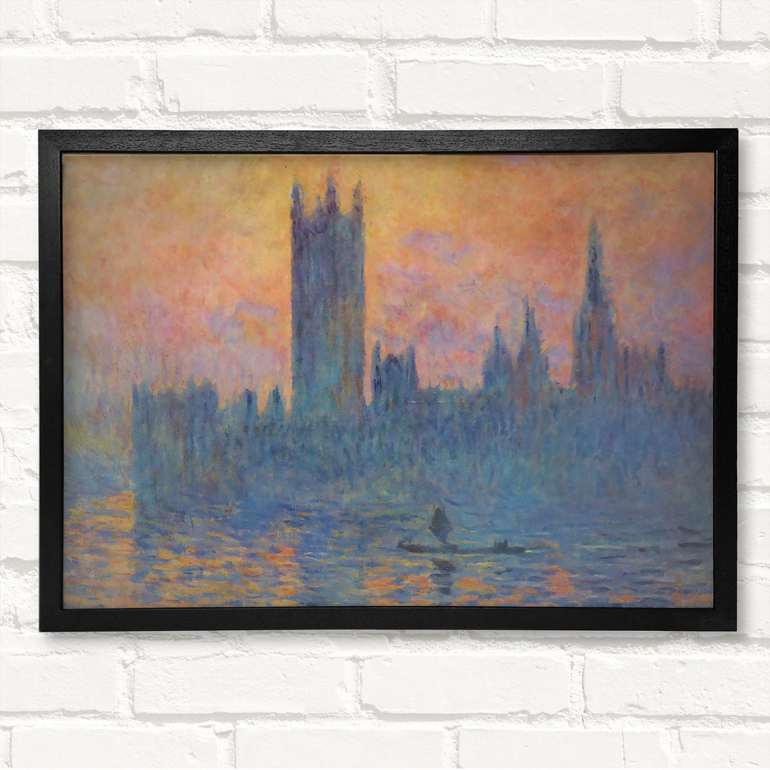 Londoner Parlament im Winter von Claude Monet - Geschlossener Eckrahmen Kunstdrucke auf Holz