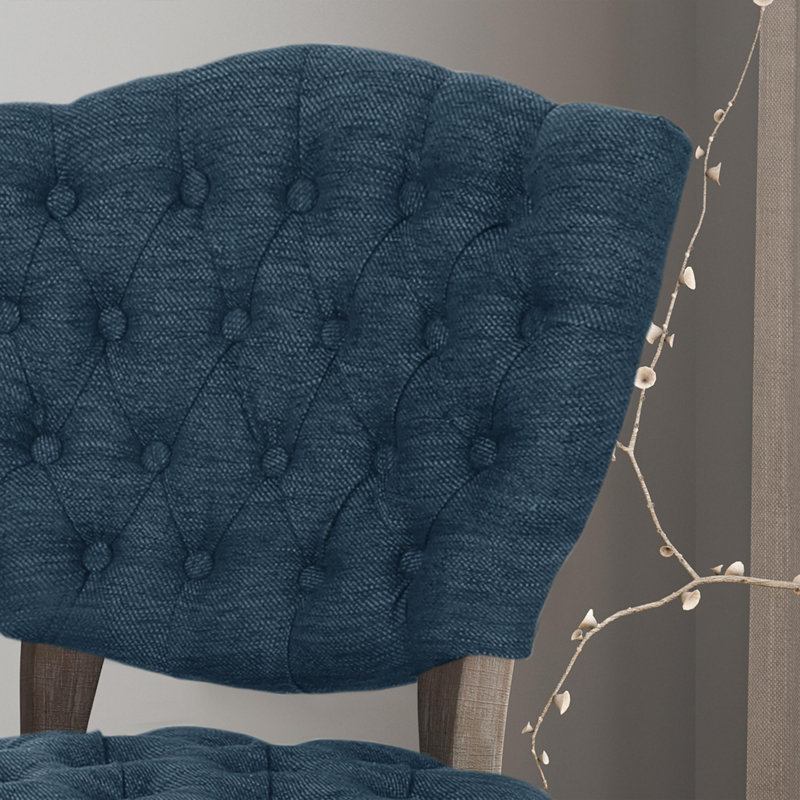 Chaise Parsons rembourrée et capitonnée Richard, Polyester bleu
