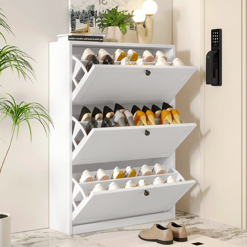 Lasherrie Shoe Storage Cabinet with 3 Flip Drawers, White