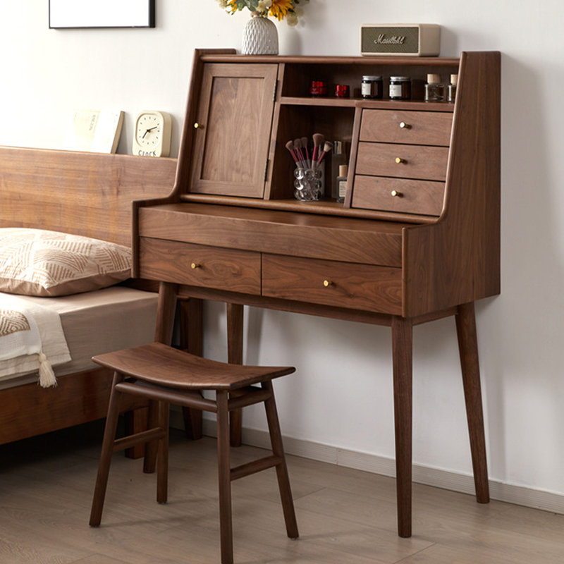 Coiffeuse Vintage en bois massif et noyer noir, H 49,61 po x l 31,5 po x P 18,11 po