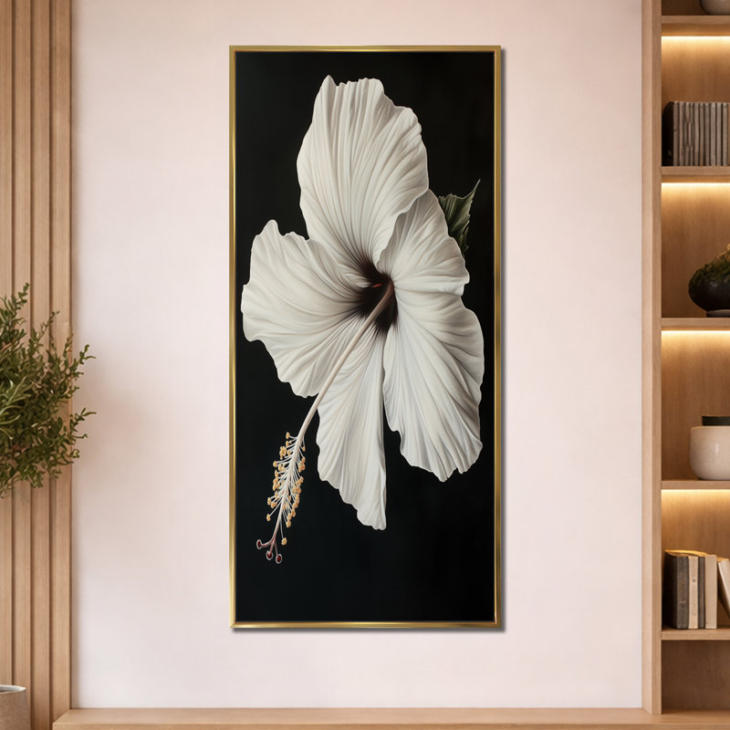 Sugden IV - Décoration murale sur toile encadrée noire à motif tropical, H 60 po x l 28 po, Cadre flottant doré