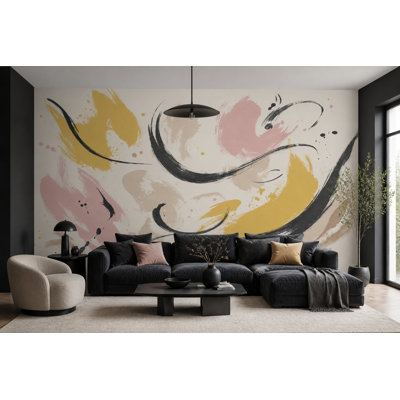 Abstract Wallpaper Brushstrokes Removable Calligraphic Wall Decor