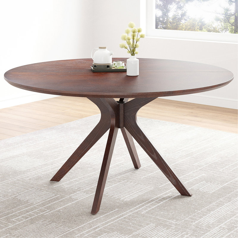 Table de salle à manger ronde en bois massif de 47,2 pouces pour 4 à 6 personnes avec pied central entrecroisé (table seule)